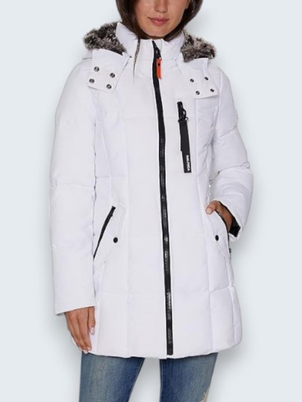 Nautica hooded quilted puffer coat white, black women's size XS